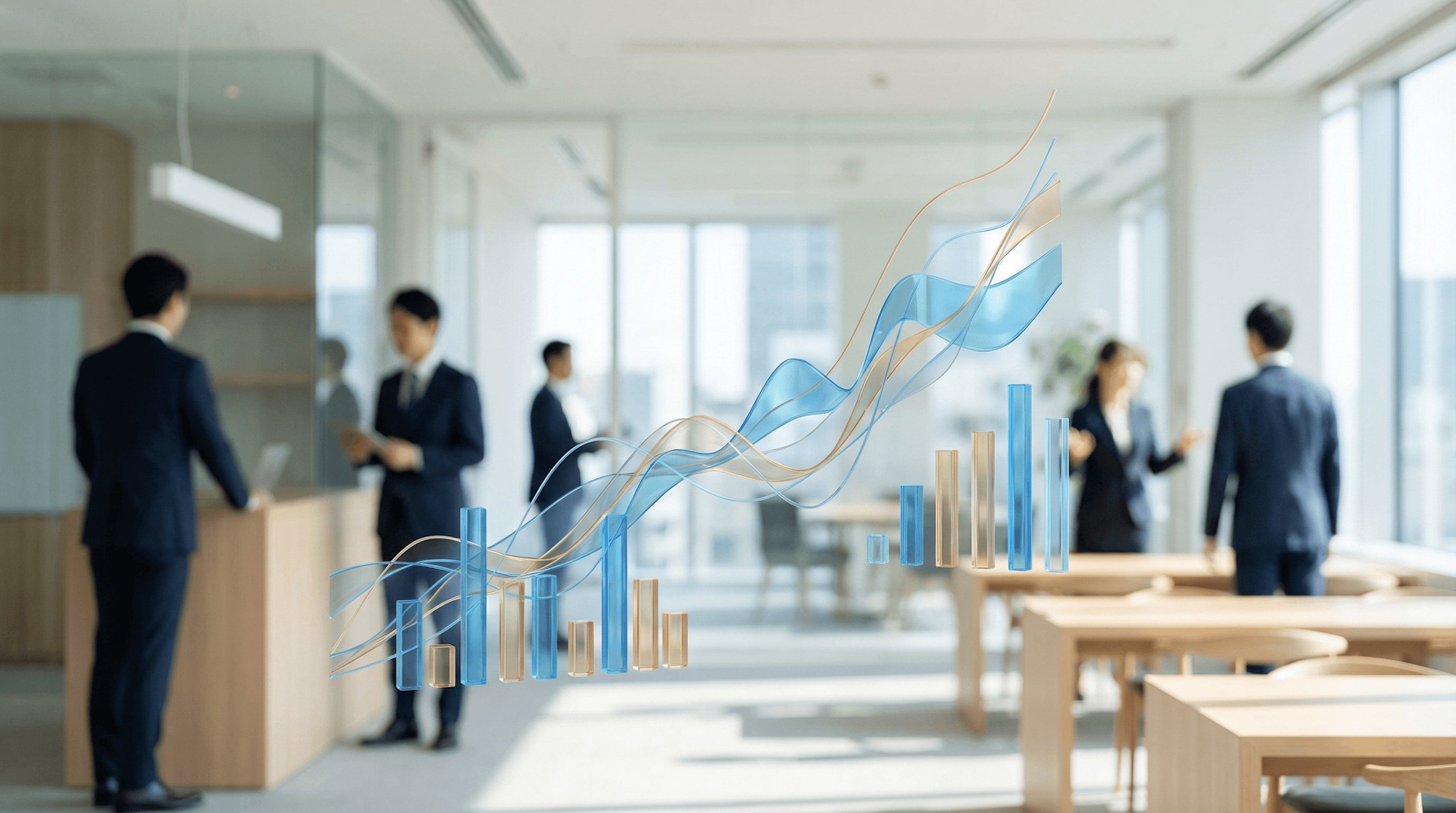 ビジネス成長を示すグラフとオフィス